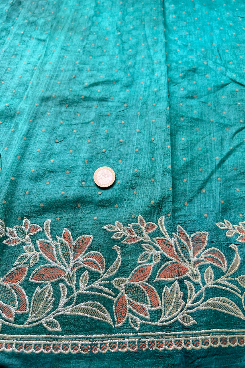 Sari Indio Vintage Seda Verde Completo