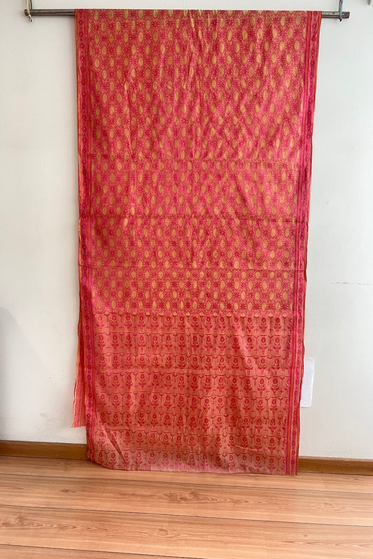 Corte Sari Indio Vintage Seda Bordado Naranjo Completo