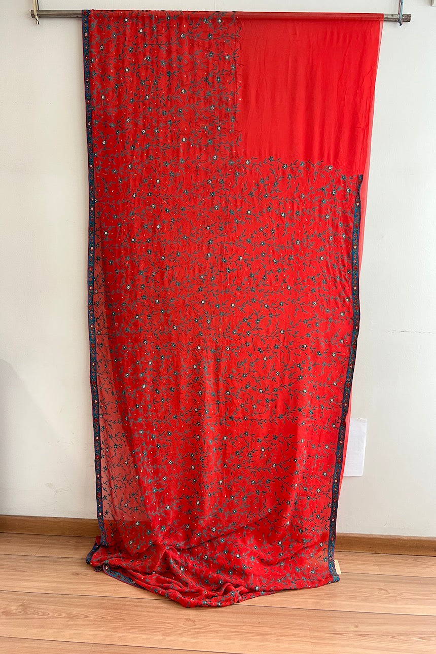 Sari Indio Vintage Seda Bordado Naranjo Sari Completo