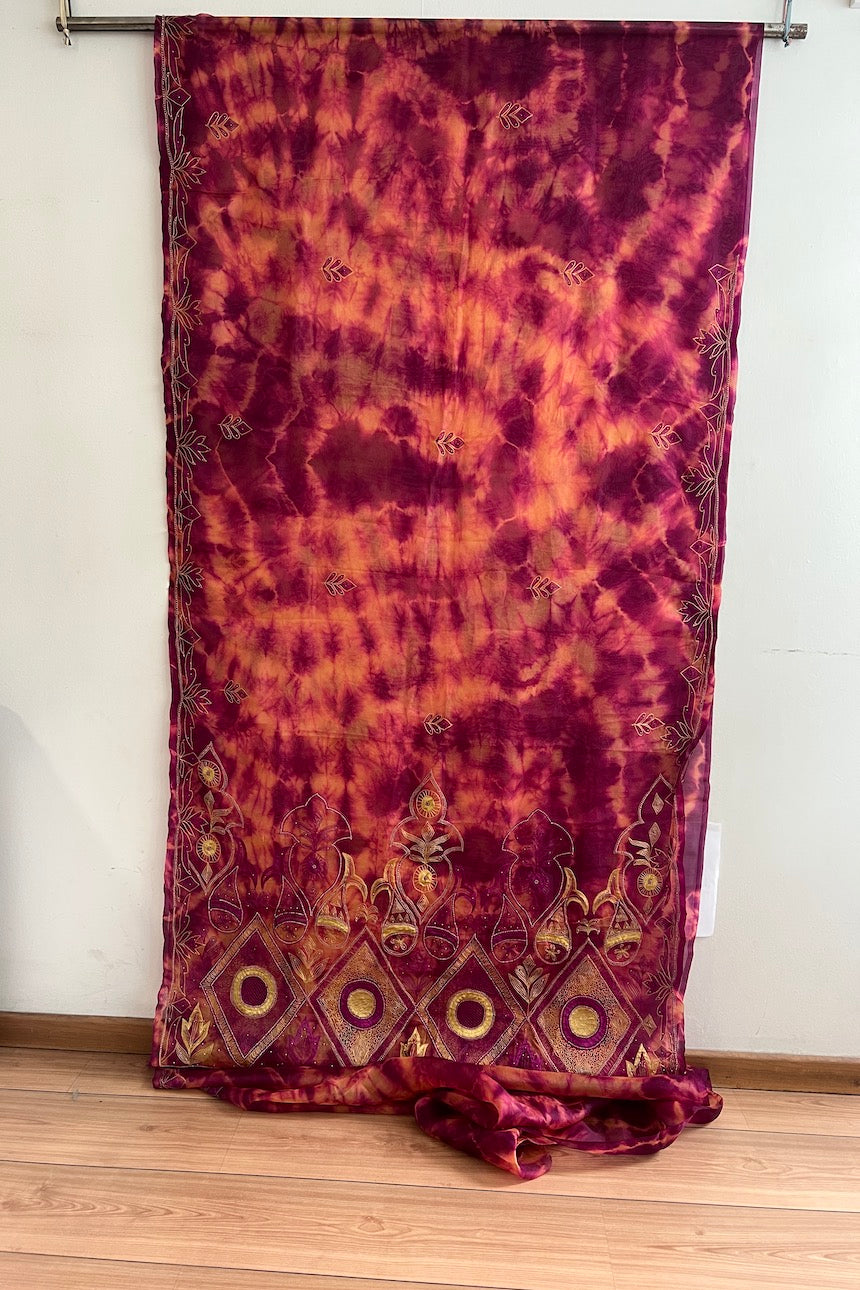 Sari Indio Vintage Bordado Morado