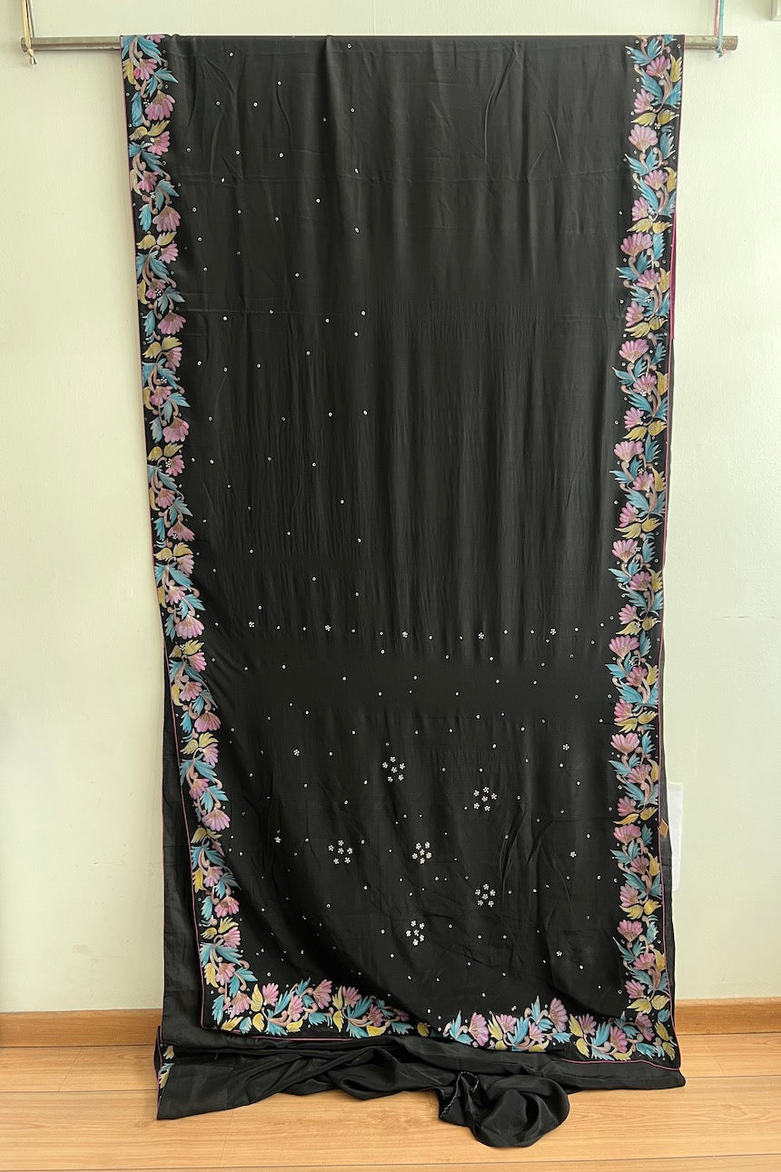 Sari Indio Vintage Seda Negro Completo
