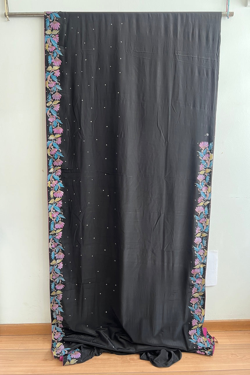 Sari Indio Vintage Seda Negro Completo