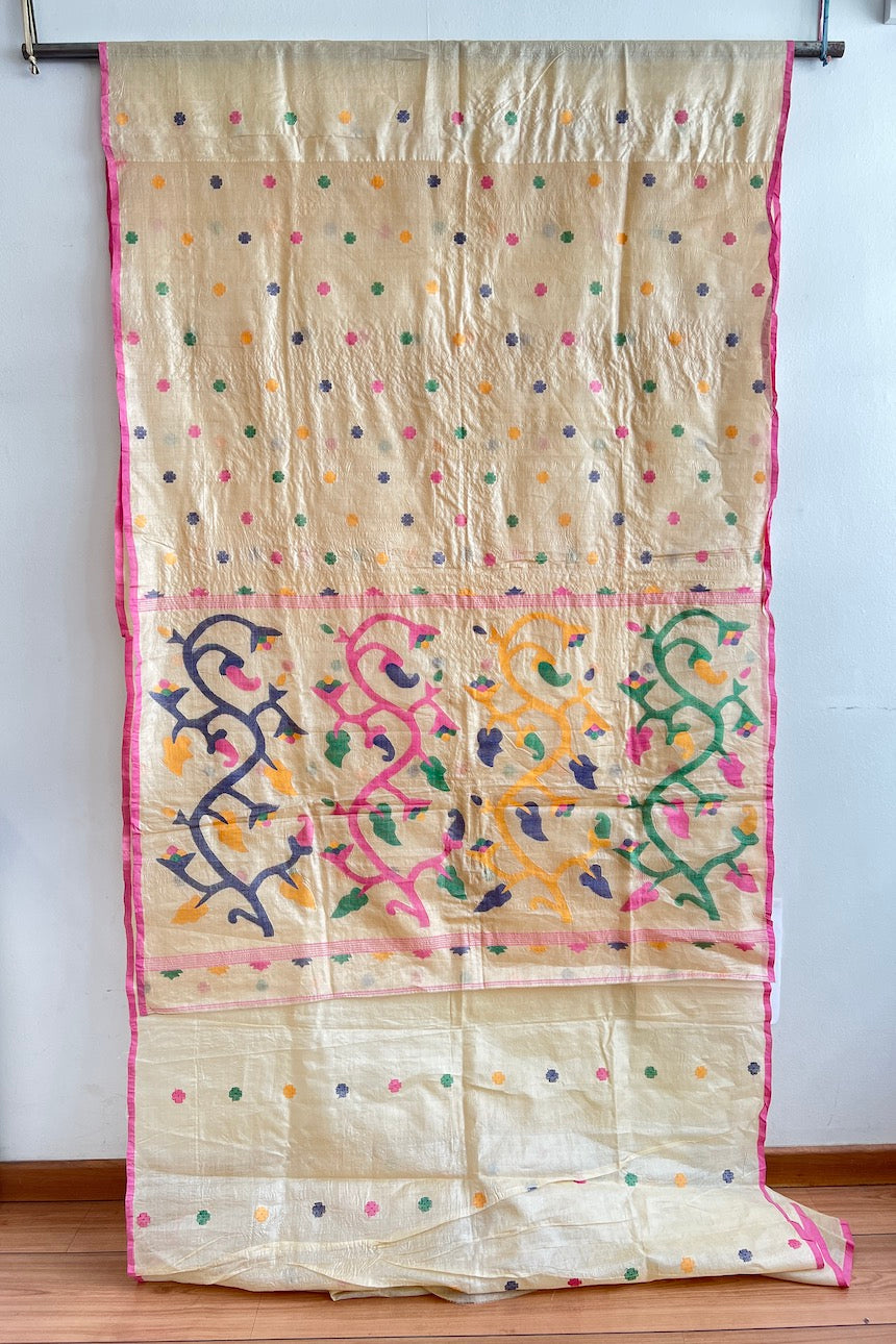 Sari Indio Vintage Seda Beige Completo