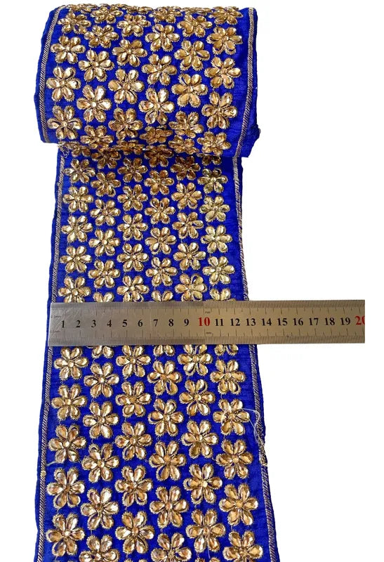 Cinta Pasamanería Bordada India Ancha Azul