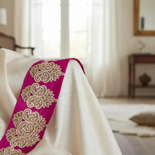Cinta Pasamanería Bordada India Ancha Rosado