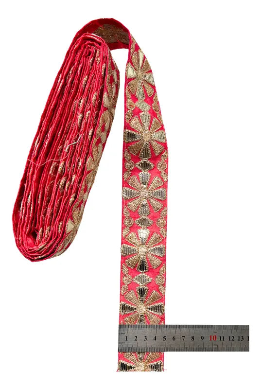 Cinta Pasamanería Bordada India Ancha Rosado
