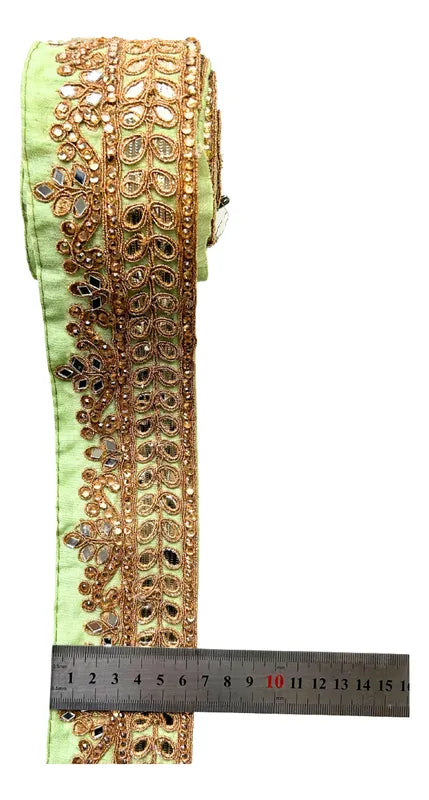 Cinta Pasamanería Bordada India Ancha Verde