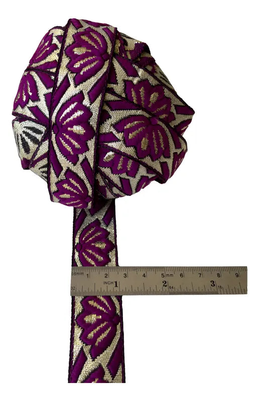 Cinta Pasamanería Bordada India Delgada Morado