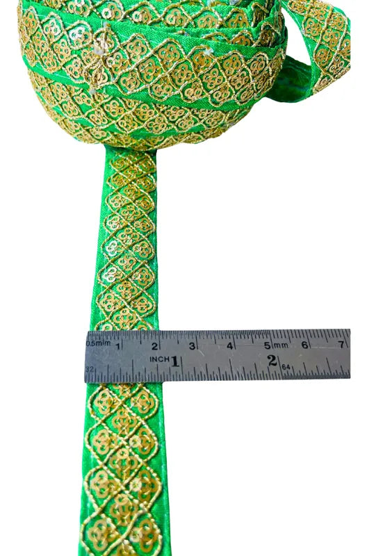 Cinta Pasamanería Bordada India Delgada Verde