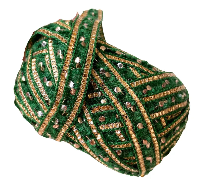 Cinta Pasamanería Bordada India Delgada Verde