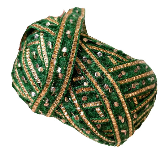 Cinta Pasamanería Bordada India Delgada Verde