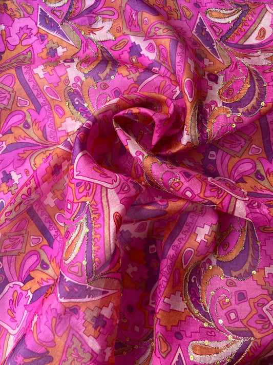 Sari Seda Rosado Estampado