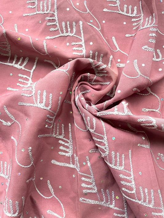 Corte de Tela de Sari Indio Vintage Bordada Seda Rosado
