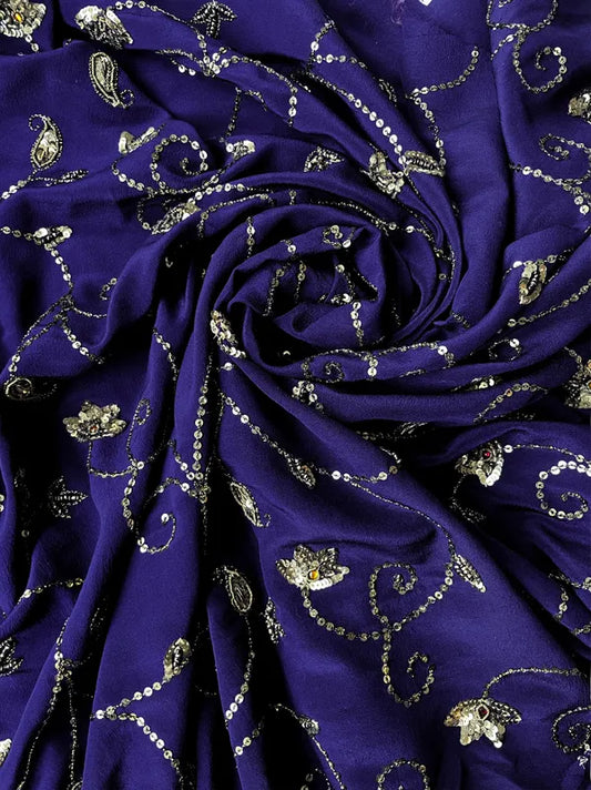 Corte de Sari Indio Vintage Bordada Azul
