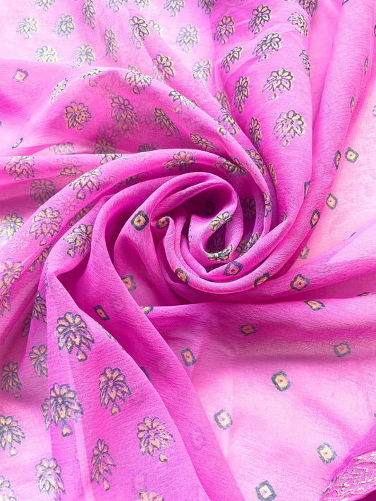 Sari Seda Rosado Estampado