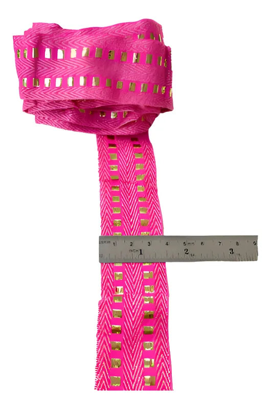 Cinta Pasamanería Bordada India Ancha Rosado