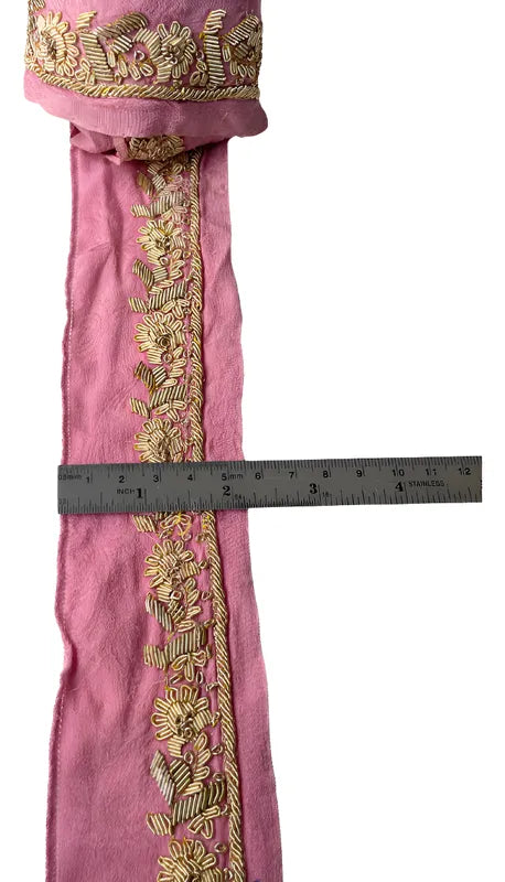 Cinta Pasamanería Bordada Vintage Seda Rosado