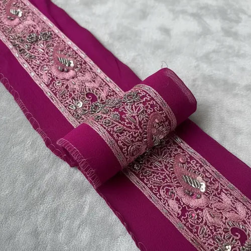Cinta Pasamanería Bordada Vintage Seda Rosado