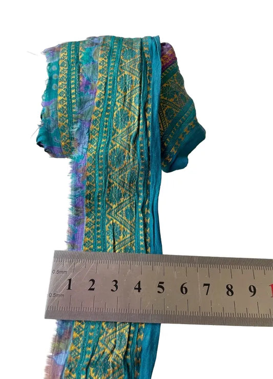 Cinta Pasamanería Bordada Vintage Seda Turquesa